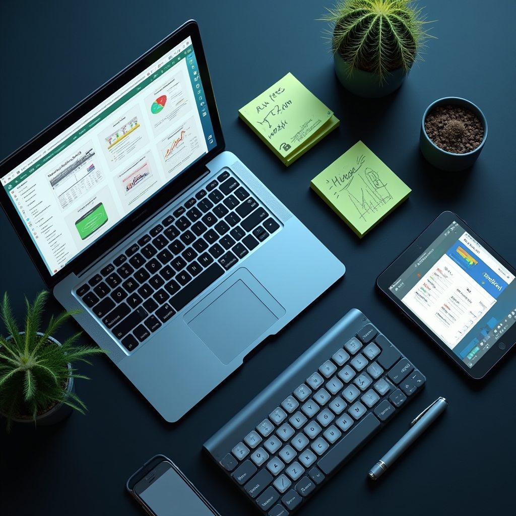 Comparație instrumente pentru tablou de bord business pe un birou modern